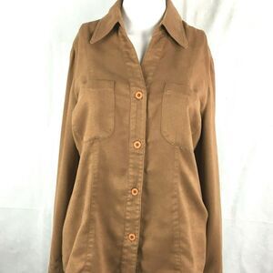 Marisa Minicucci Shirt Womens Sz 6 Brown Faux Suede Long Sleeve‎ Button Up